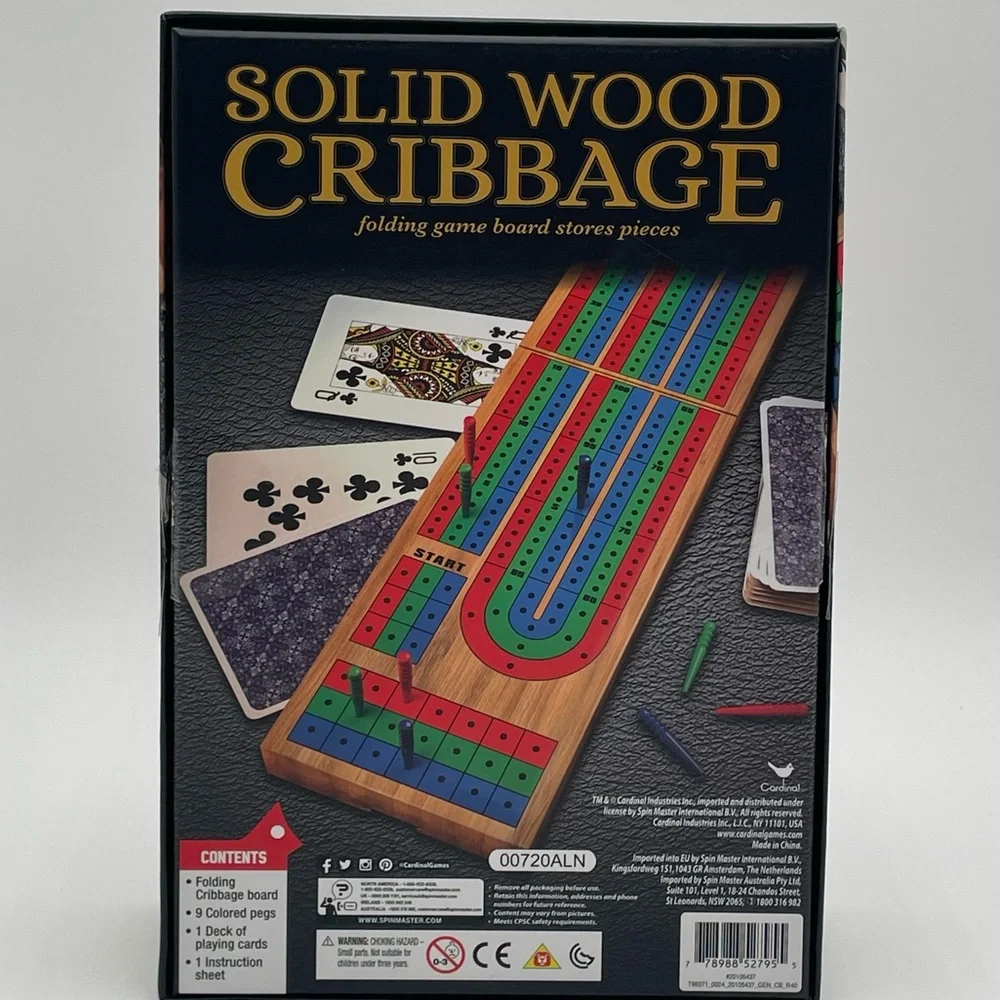 Cribbage Game Solid Wood Folding Board Spin Master Open Box